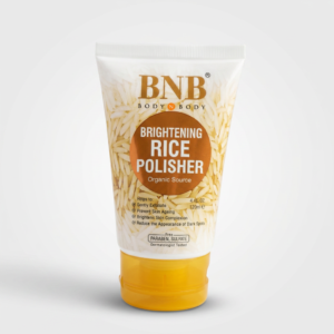 BNB Brightening Rice Polisher 120ml front tube showing organic source and paraben-free label